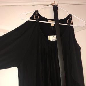 Michael Kors black cold shoulder belted dress